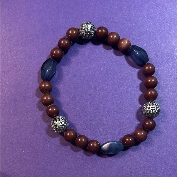 Elegant Brown and Silver Beaded Bracelet - Picture 1 of 1